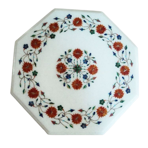 Table basse en marbre exquis élégant décor à la maison cornaline incrustation de pierres précieuses meubles de salon faits à la main moderne octogonal - Product Image 1