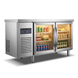 LuMa 201 304 Stainless Steel Display Refrigerated Counter with Glass Doors Commercial <b>Kitchen</b> <b>Prep</b> Fridge - Product Image 1