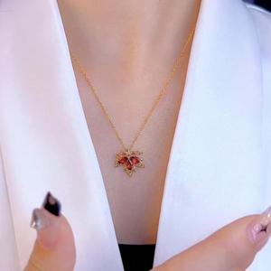 Red Maple Leaf Necklace Stainless Steel Clavicle Chain Autumn Winter Style Inlaid Pendant For Women - Product Image 3