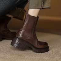 Sepatu Wanita Cialisa Autumn Breathable Toe Fashion Designer 2025 Kulit Asli Platform Boots Pendek Hak Tinggi Chunky Elastis