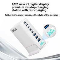 Stasiun Pengisian Daya Cepat USB-C 8-Port 380W GaN dengan Layar Digital dan PD 100W - Pengisi Daya Multi-Perangkat untuk Laptop, Ponsel & Android