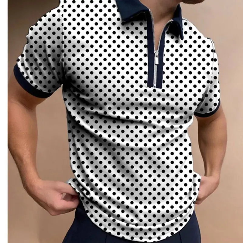 2021 new high quality zipper polo shirts small dot casual men polo shirt zipper