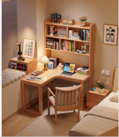Bureau d'angle en bois de caoutchouc en forme de L, confortable, durable et écologique, avec huche et étagère pour l'étude à domicile DB03S #