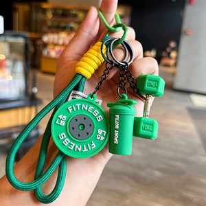 Lindo llavero deportivo para gimnasio, colgante de mancuerna y disco de pesas con cordón trenzado, adorno decorativo para bolso, regalo temático deportivo - Product Image 3
