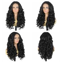 Perruque Lace Front Yaki Longue Bouclée pour Femmes Européennes et Américaines, Cheveux Synthétiques Véganes Entièrement Faits à la Main 13*6 SSY9134