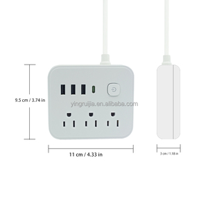 Phẳng cắm mở rộng dây điện dải với bảo vệ tăng, Bán Hot 3 Outlet Mỹ tiêu chuẩn ổ cắm điện với USB A + USB C Cổng - Product Image 3