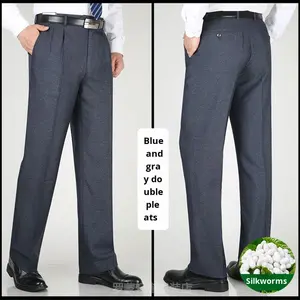 <span class=keywords><strong>Pantalones</strong></span> Casuales Transpirables de Seda de Morera con Doble Pliegue <span class=keywords><strong>para</strong></span> <span class=keywords><strong>Hombre</strong></span>, Tallas Grandes, <span class=keywords><strong>para</strong></span> Hombres de Mediana Edad y Mayores, Formales de Negocios, de Alta Gama - Product Image 5