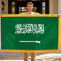 Drapeau personnalisé 3x5 pieds, drapeau d'Arabie Saoudite de qualité supérieure avec franges dorées, résistant pour l'intérieur et l'extérieur