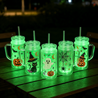 Gobelet en plastique effet boule à neige 16oz/24oz, pré-percé, lumineux dans le noir, bouteille d'eau Halloween, gobelets personnalisables avec logo