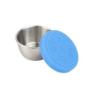 Bestseller Edelstahl Small Sauce Dish Tragbare Gewürz behälter mit Silikon deckel