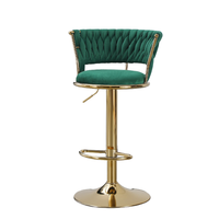 Tabouret de bar moderne et contemporain en métal et velours, pivotant, en cuir, doré, de luxe, pour cuisine