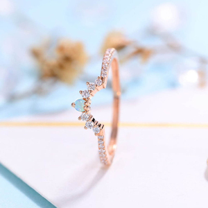 Anillo de Boda de Plata de Ley 925 con Oro Rosa y Ópalo Natural Vintage para Mujer - Product Image 3