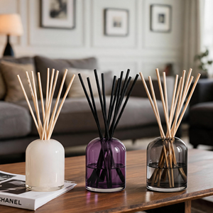 Luxury Dome Glass <b>Reed</b> <b>Diffuser</b> Set <b>For</b> Modern Home Decor Wholesale Private Label Premium Realistic Gifting Set With Box - Product Image 4
