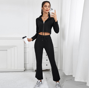 Gran oferta, conjunto de otoño con capucha para mujer, Chaqueta corta con bolsillo <span class=keywords><strong>y</strong></span> cremallera, traje de jogging de terciopelo, ropa deportiva, chándales, conjunto de dos piezas para mujer - Product Image 4