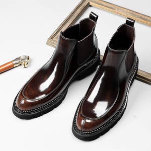 Zapatos de tacón alto personalizados de otoño con cordones, de cuero genuino de vaca brillante pulido y grabado, con tacón de bloque, ligeros y de suela gruesa. - Product Image 1