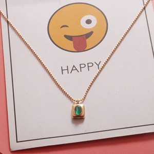 HOVANCI Popular Square Green Necklace Stainless Steel Round <strong>Bead</strong> Chain Cubic Zirconia <strong>Emerald</strong> Crystal Pendant Necklace - Product Image 4