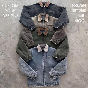 Dịch vụ tùy chỉnh bình thường nặng vịt vải làm việc vành đai dài phía trước đau khổ Twill vải to sợi cổ điển axit rửa máy bay ném bom Áo khoác - Product Image 3