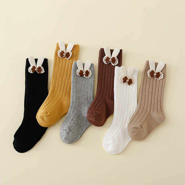 Wholesale 3d Cartoon Baby Cotton Socks Double Needle Kids Middle Tube Socks Solid Color Children's Girls Socks