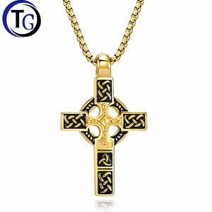 Fashion Jewelry Geometric <strong>Celtic</strong> Knot Stainless Steel <strong>Cross</strong> Pendant <strong>Necklace</strong> with Link Chain for Men Wedding Anniversary Party - Product Image 1