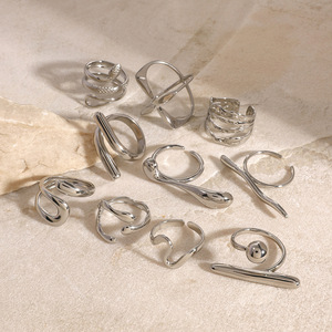 Geometric Stainless Steel Accent <b>Ring</b> Set Unisex Fashion Jewelry Gift <b>Open</b> Design Titanium Steel <b>Rings</b> - Product Image 2