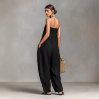 Combinaison midi ample sans bretelles en mélange de lin pour femme, coupe large, minimaliste, pour l'été, avec cordon de serrage, couleur unie