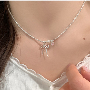 Joyería de moda al por mayor estilo Ballet collar de perlas mujeres verano <span class=keywords><strong>Rosa</strong></span> corazón circón arco collar pulsera - Product Image 1