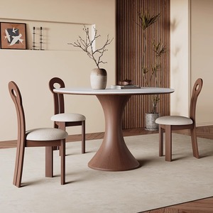 <span class=keywords><strong>Table</strong></span> de salle à manger moderne avec plateau rond en pierre frittée <span class=keywords><strong>blanche</strong></span> et base en bois massif en forme de <span class=keywords><strong>tulipe</strong></span> pour cuisine et appartement - Product Image 3