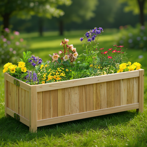 Jardinière en bois rustique pour extérieur, design carré, pour fleurs et plantes vertes, utilisation en jardin. - Product Image 2