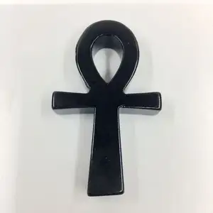 ขายส่งธรรมชาติObsidianจี้Ankh Crossอียิปต์Keyจี้และสร้อยคอเครื่องประดับของขวัญ