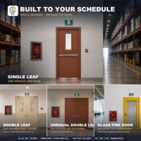 Porte coupe-feu simple en acier avec panneau vertical étroit, plaque de protection inférieure en acier inoxydable et barre anti-panique horizontale