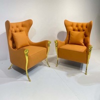 Fauteuils individuels de luxe pour la maison avec pieds en métal doré et ensemble de fauteuils lounge modernes pour salon, fauteuil d'appoint en velours