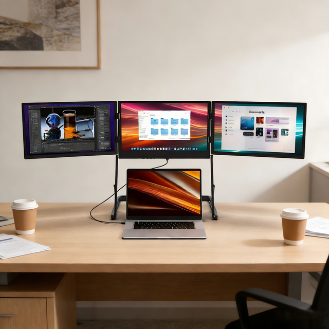 Triple Screen 15.6'' FHD 1080P IPS LCD Laptop Monitor Extender with Type C Interface Plug n Play