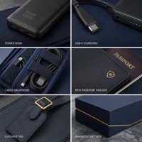 Kit Cadeau de Voyage Personnalisé avec Logo : Batterie Externe 10000mAh, Porte-Passeport RFID, Organisateur de Câbles – Cadeaux d'Entreprise VIP pour Voyages