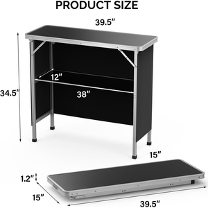 Mesa Plegable para Acampar, Mesa de <span class=keywords><strong>Bar</strong></span> Portátil de Aluminio con Estantes de Almacenamiento de 2 Niveles, Cubierta de Tela Extraíble, Mesa de Campamento Plegable - Product Image 3