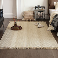 Handgewebter Leinen-Quastenteppich Sofa Schlafzimmer Wohnzimmer Wabi-Sabi-Stil Gittermuster Bodenmatte Staubsaugergeeignet Luxemburg-Modell