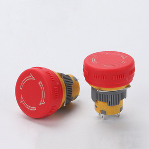 Bouton d'urgence rouge 1NO1NC à tête champignon avec borne à broche et interrupteurs à bouton-poussoir en plastique de 16 mm, courant 3A, tension 250V - Product Image 2