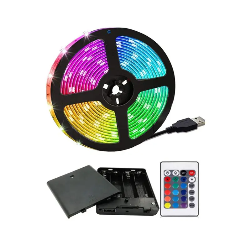 배터리 전원 LED 스트립 조명 원격 5050 유연한 색상 변경 RGB LED 스트립 30LEDs 5V