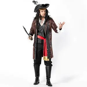 Adult Pirate Captain Costume for Men Halloween Outfit with Jacket and Coat