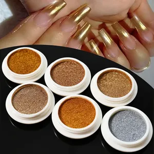 6 pièces de poudre holographique métallisée effet chrome miroir élégante pour la décoration de manucure, paillettes réfléchissantes or et argent - Product Image 2