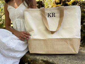 Borsa donna personalizzata da viaggio in tela ricamata <span class=keywords><strong>con</strong></span> monogramma <span class=keywords><strong>iniziali</strong></span> borsa da spiaggia in tela di paglia - Product Image 5