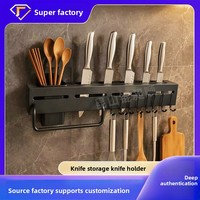 Support mural de cuisine sans perçage pour couteaux et baguettes, organisateur multifonctionnel avec crochets, style minimaliste