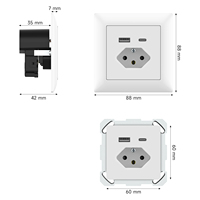 Prise électrique standard suisse USB-A+Type-C 5V/3.4A 17W 10A/250V Brésil/Suisse avec USB 60*60mm Type