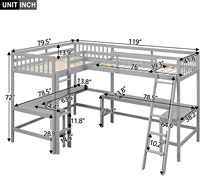 Lit superposé en forme de L avec 2 bureaux intégrés en forme de L, lit superposé en bois taille twin avec bureau en dessous pour enfants