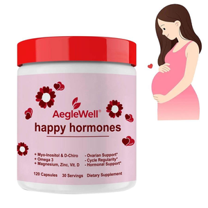 Aeglewell Happy <span class=keywords><strong>Hormones</strong></span>, 120 капсул, мио-инозитол, D-хиро-инозитол, для регулирования овуляции, гормонального баланса, 30 порций - Product Image 1