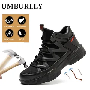 Zapatillas de deporte transpirables ligeras para construcción a prueba de perforaciones con punta de acero antigolpes, botas para mujeres y hombres, zapatos de seguridad para el trabajo