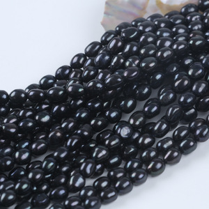 Perles d'eau douce naturelles Zhuji en gros, 8-9 mm, noires, trou droit, double face, légères, accessoires de bijoux DIY, semi-finies - Product Image 1