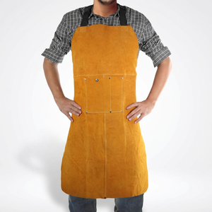 Tablier en cuir jaune avec poche avant, protection anti-chaleur, pour usage en usine et atelier, coupe standard, coutures surjetées - Product Image 1