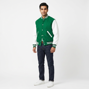 FINER THREADS Men's Winter Varsity Jacket 100% Cotton Casual Style Custom Print Embroidery <b>Covered</b> <b>Button</b> Closure Knitted Fabric - Product Image 1