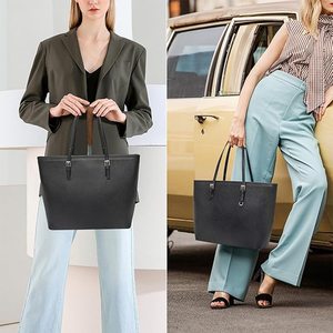 Women's Soft PU Leather Laptop Tote Shoulder <strong>Bag</strong> Two Straps Zipper Closure Letter Decoration Cotton Lining Top Handle for School - Product Image 4