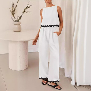 Vêtements pour femmes printemps-été, ensemble décontracté 2 pièces, débardeur sans manches, haut court - Product Image 1
